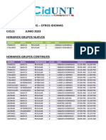 Programa: Adultos - Otros Idiomas Ciclo: JUNIO 2023 Horarios Grupos Nuevos