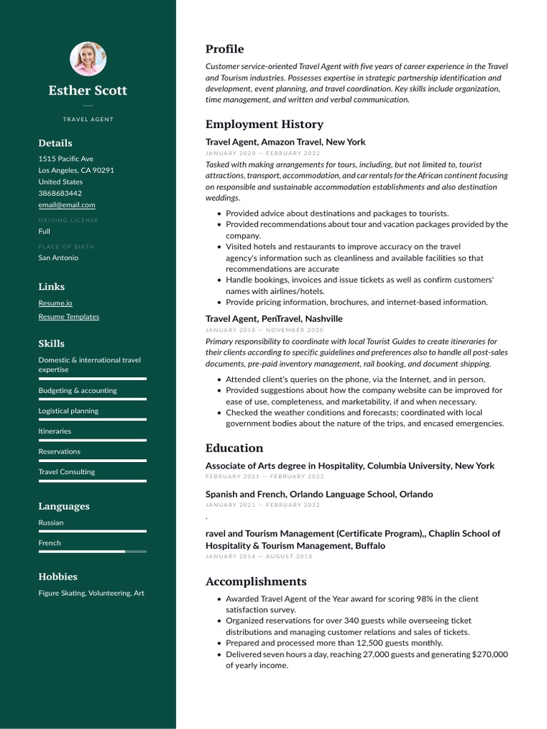 Dublin Resume Template Modern PDF Tourism Travel Agency