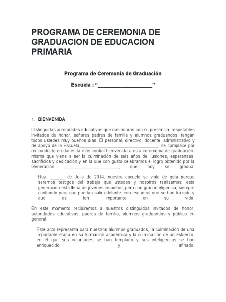 Programa de Ceremonia de Graduacion de Educacion Primaria | PDF | Ciencias  sociales, image size:768x1024