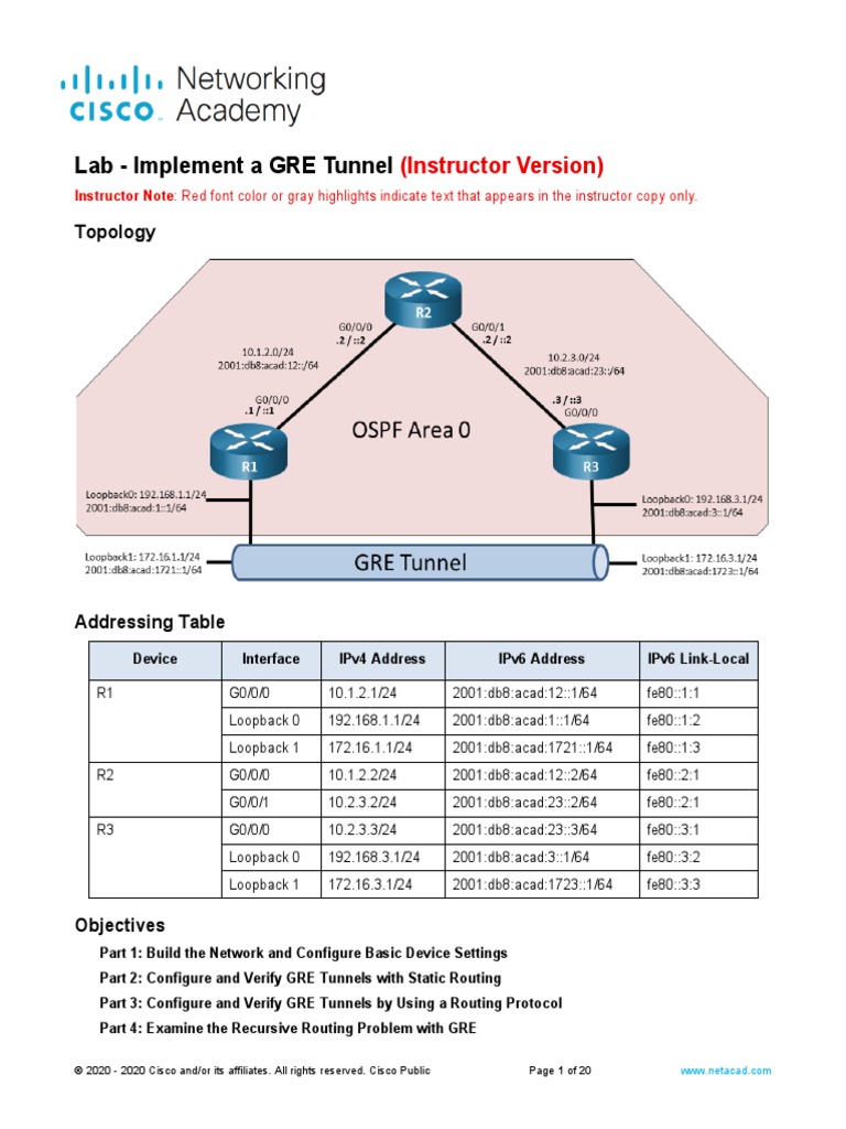 16.1.2 Lab - Implement A GRE Tunnel - ILM | PDF | I Pv6 | Ip Address