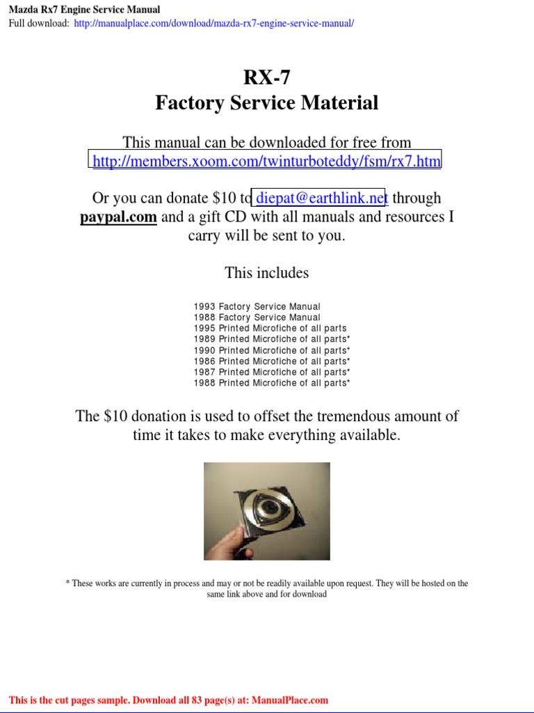 Mazda RX-7 Body Shop Manual Service Repair Book – 1992-2002 Turbo FD R1 – Used