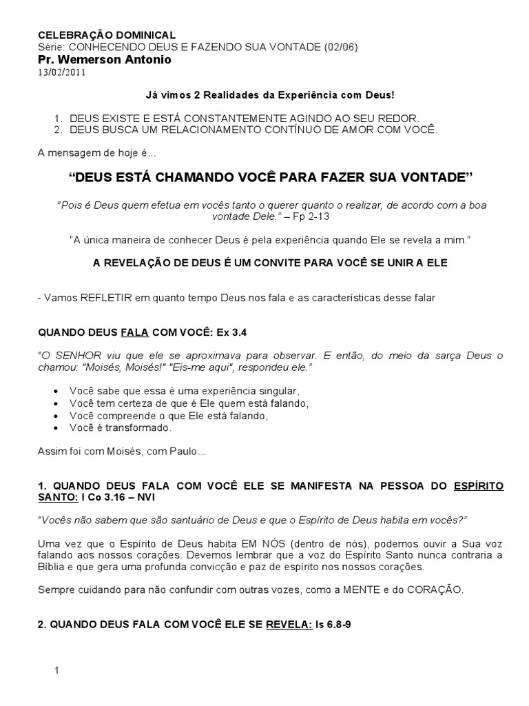 Conhecendo Deus E Fazendo Sua Vontade 3 2 Pdf Deus Oração
