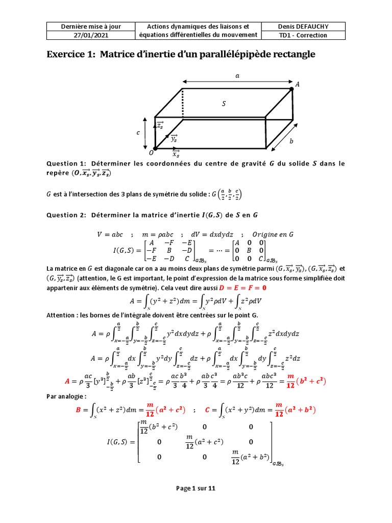 Matrices d'inertie : Exemples et méthodes | PDF | Intégral | Équations