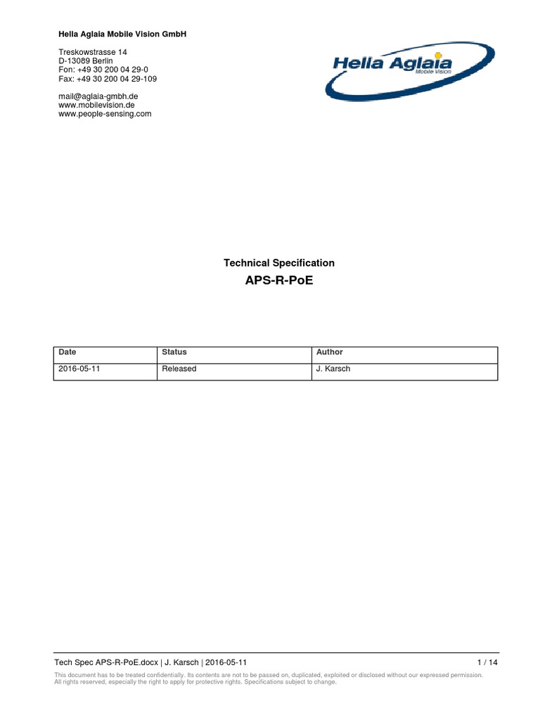 Tech Spec APS-R-PoE | PDF