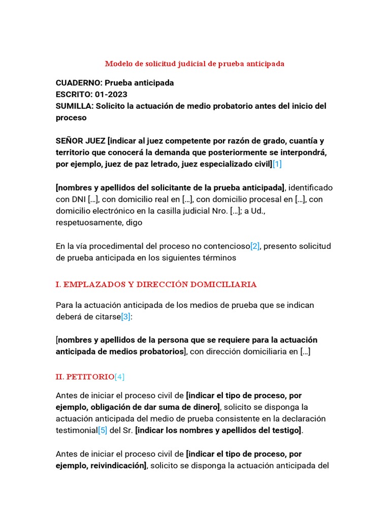 Modelo de Solicitud Judicial de Prueba Anticipada | PDF | Demanda