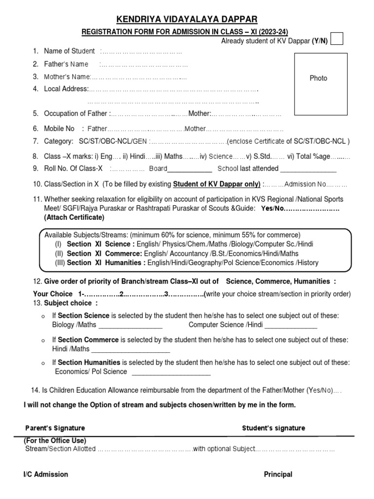 Registration form class xi pdf
