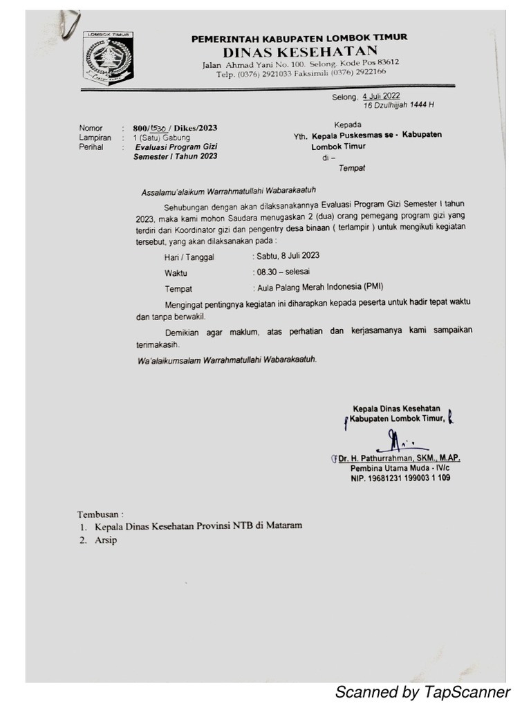 Surat Undangan Evaluasi Program Gizi | PDF