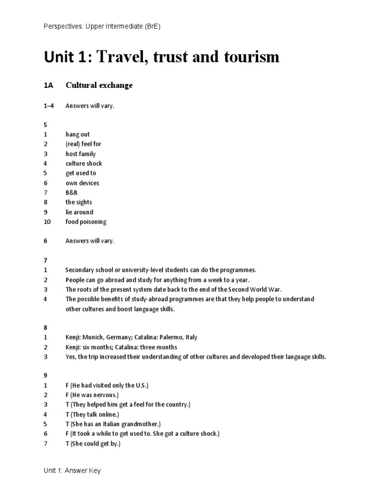 Upper Intermediate Workbook Answer Key | PDF