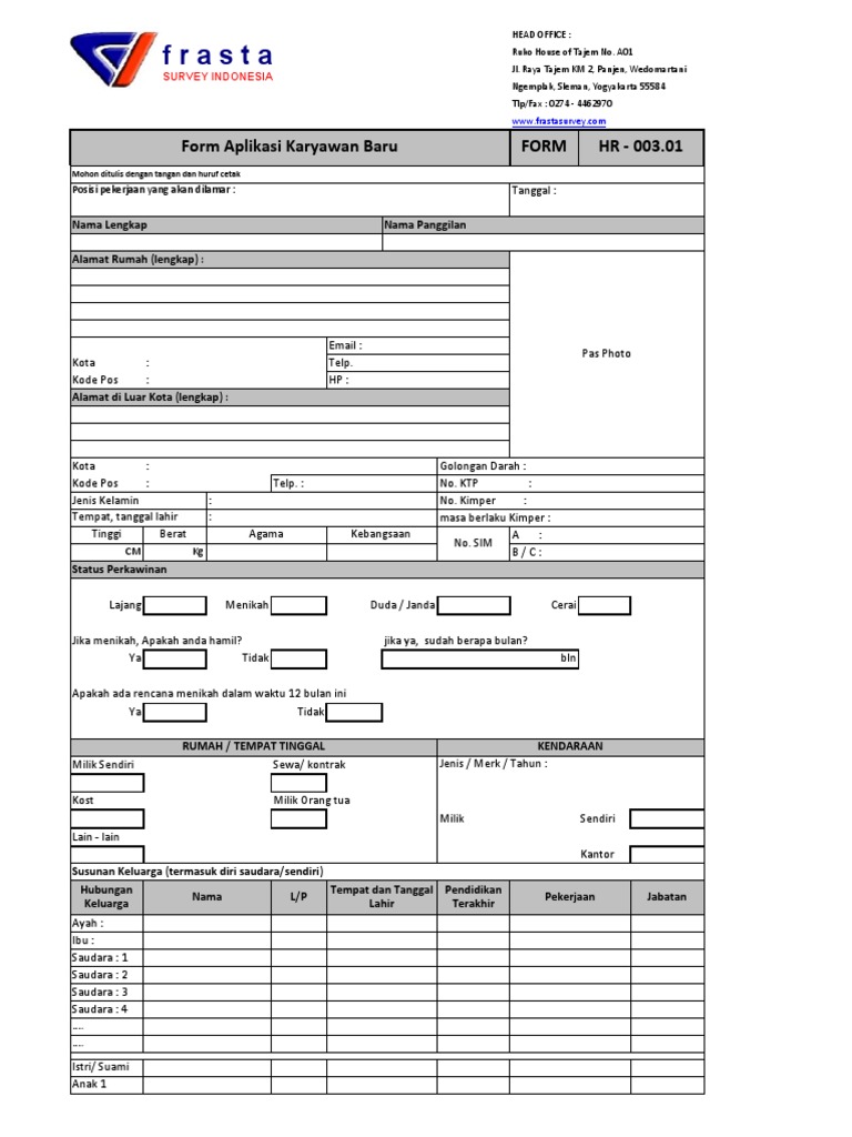 FORM Aplikasi Penerimaan Karyawan Baru - Rev01 | PDF