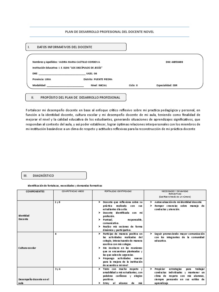 Plan de Desarrollo Profesional Docente | PDF | Crecimiento personal y ...