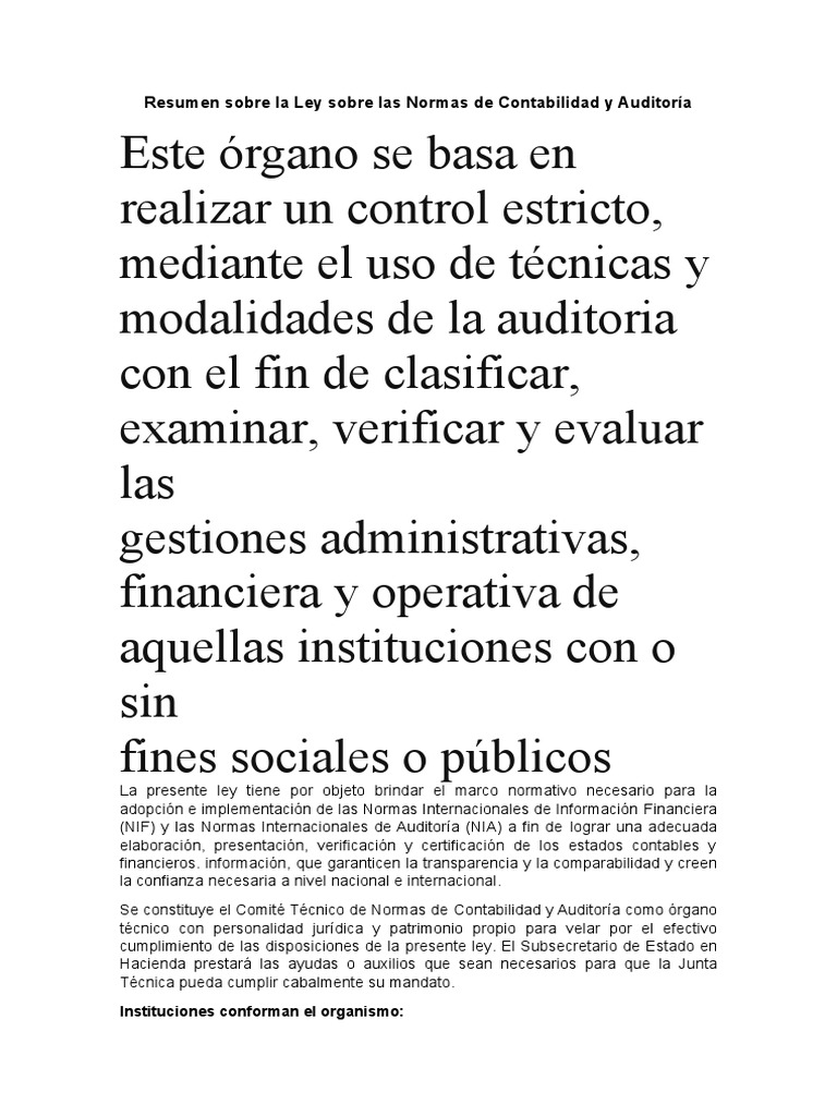Resumen sobre la Ley sobre las Normas de Contabilidad y Auditoría 2 ...