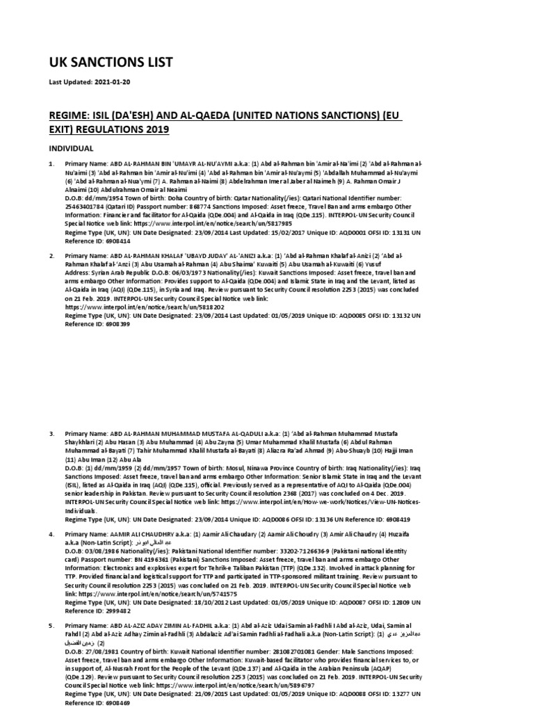 UK Sanctions List | Download Free PDF | Ayman Al Zawahiri | Al Qaeda