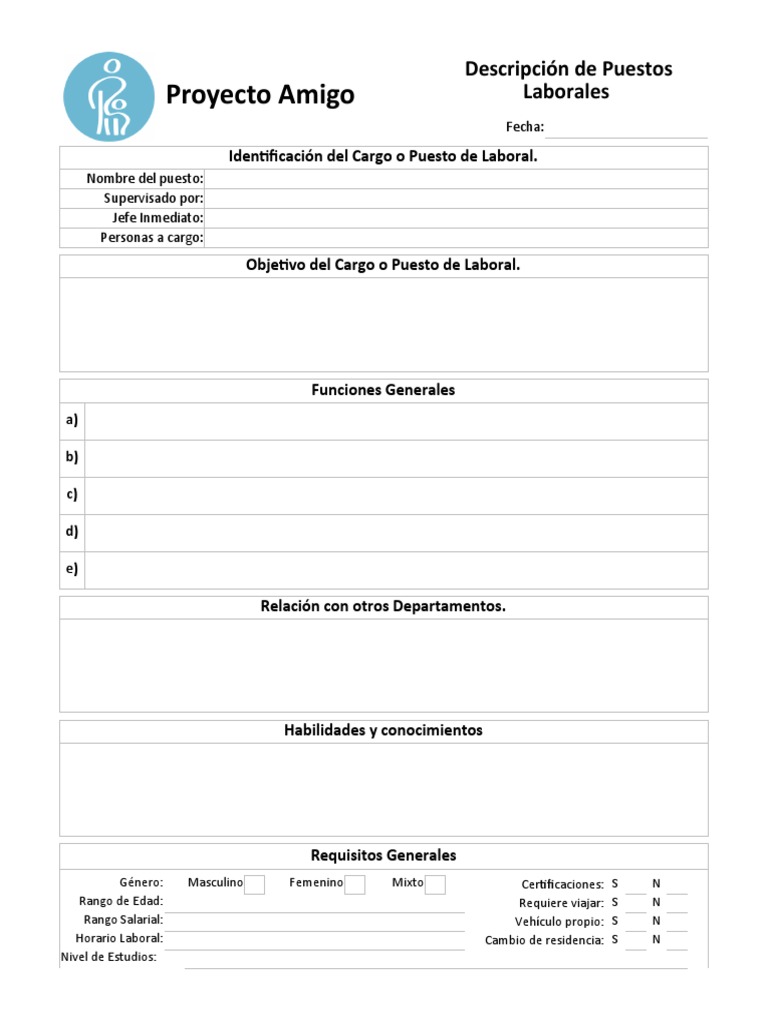 Formato de Descripcion de Cargos o Puestos Laborales PDF