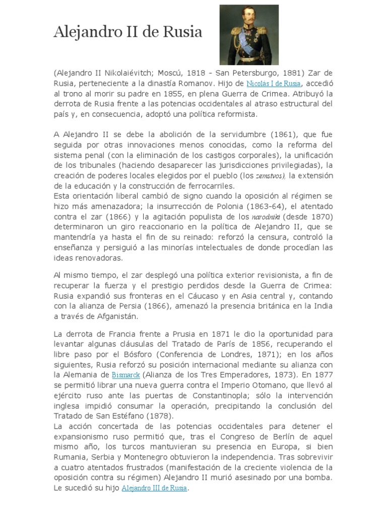 BIOGRAFIA Alejandro II de Rusia Y Alejandro III de Rusia PDF