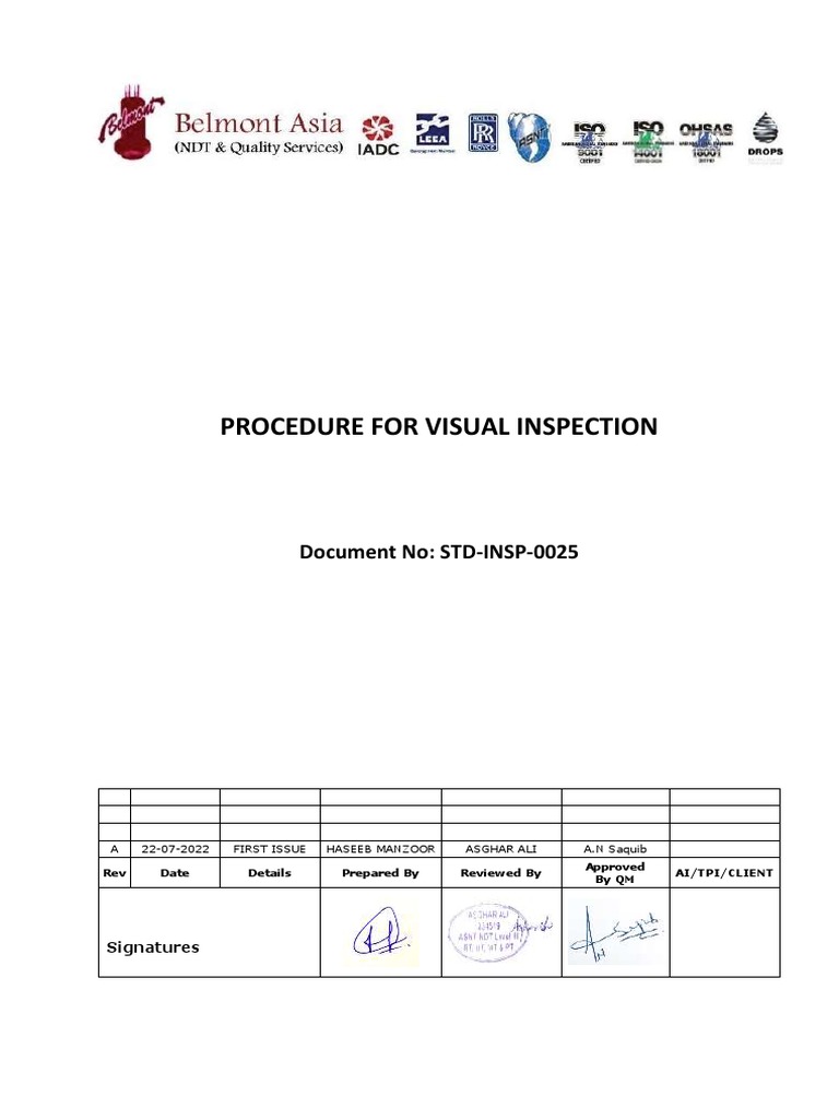 Visual Inspection Procedure for Welds | PDF | Technology & Engineering