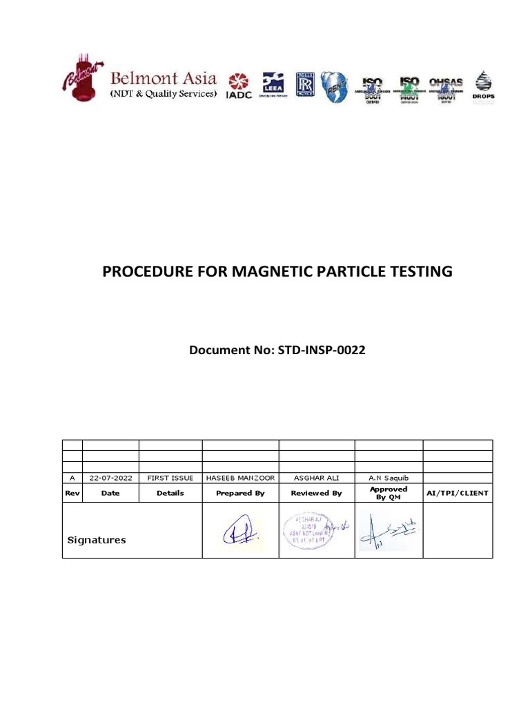 Magnetic Particle Testing Procedure | PDF | Technology & Engineering