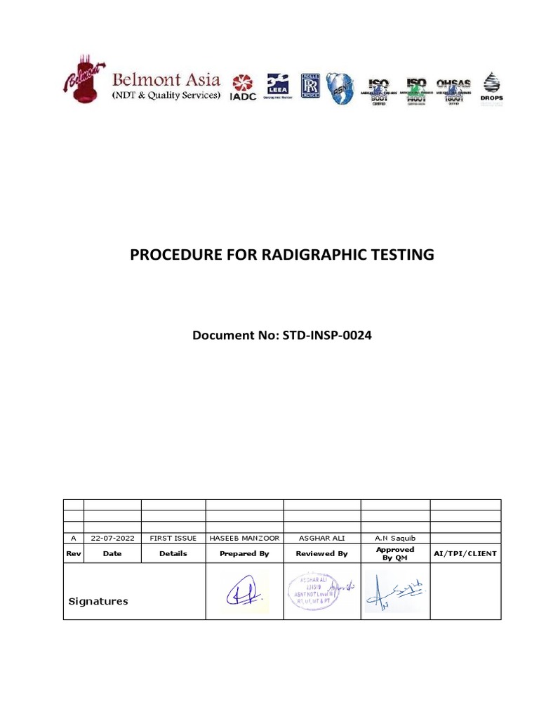 Radiographic Testing Procedure Guide | PDF | Radiography ...