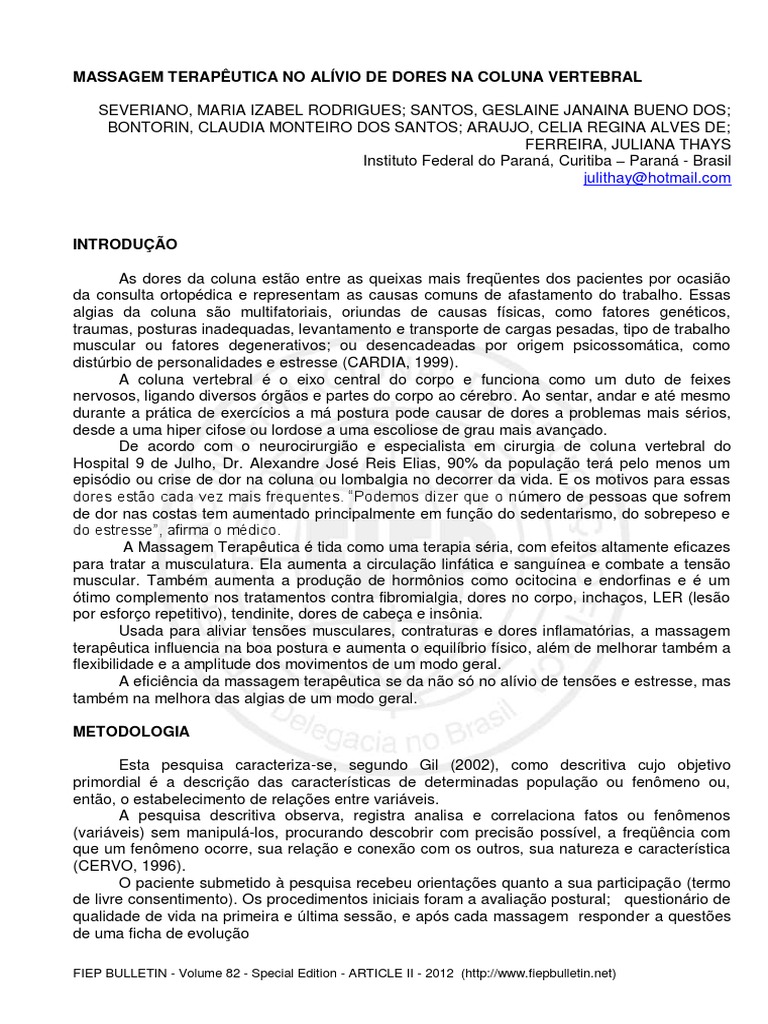 Massagem Terapêutica e Alívio de Dores na Coluna | PDF | Coluna ...
