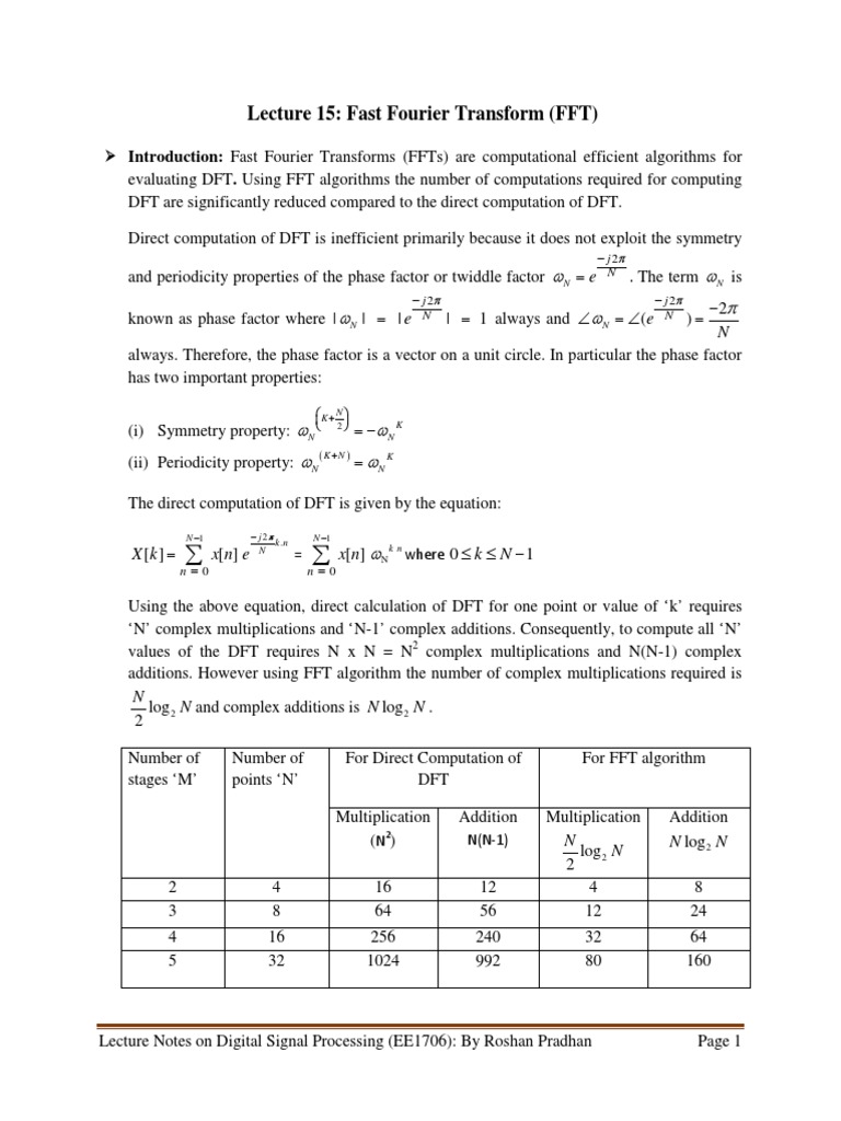 Lecture 15: Fast Fourier Transform (FFT) : J N J N J N | PDF