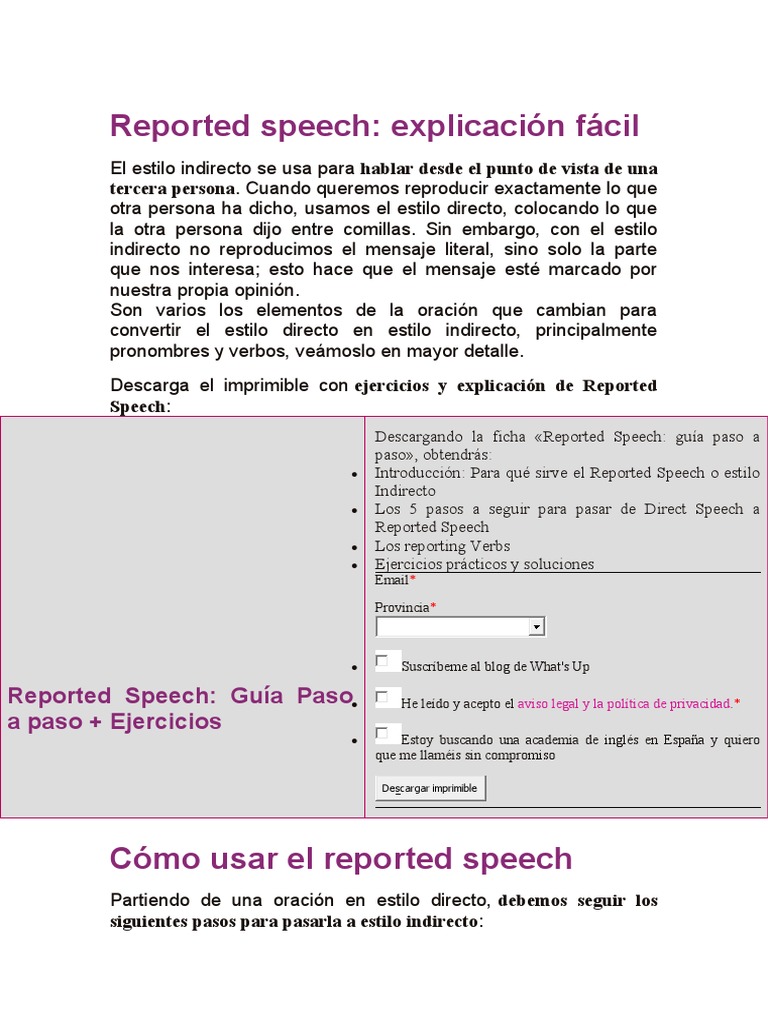 Reported Speech - Explicacion Fàcil | PDF | Verbo | Oración (Lingüística)
