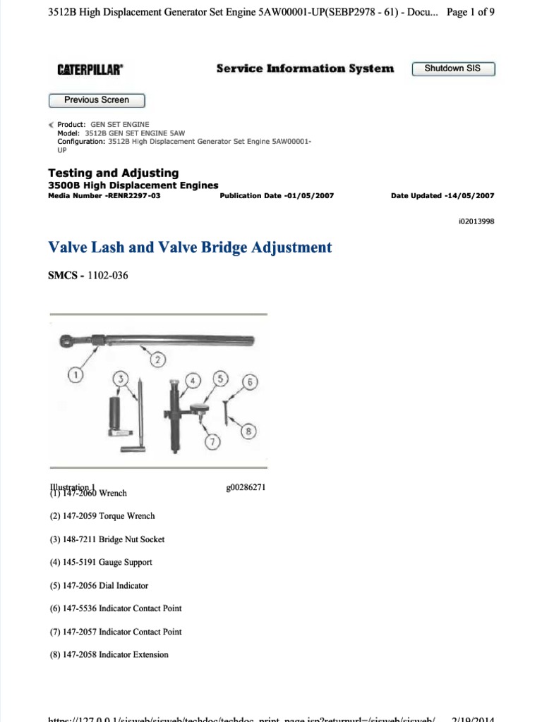 3512B Engine Valve Bridge Adjustment | PDF | Propulsion | Vehicle Parts