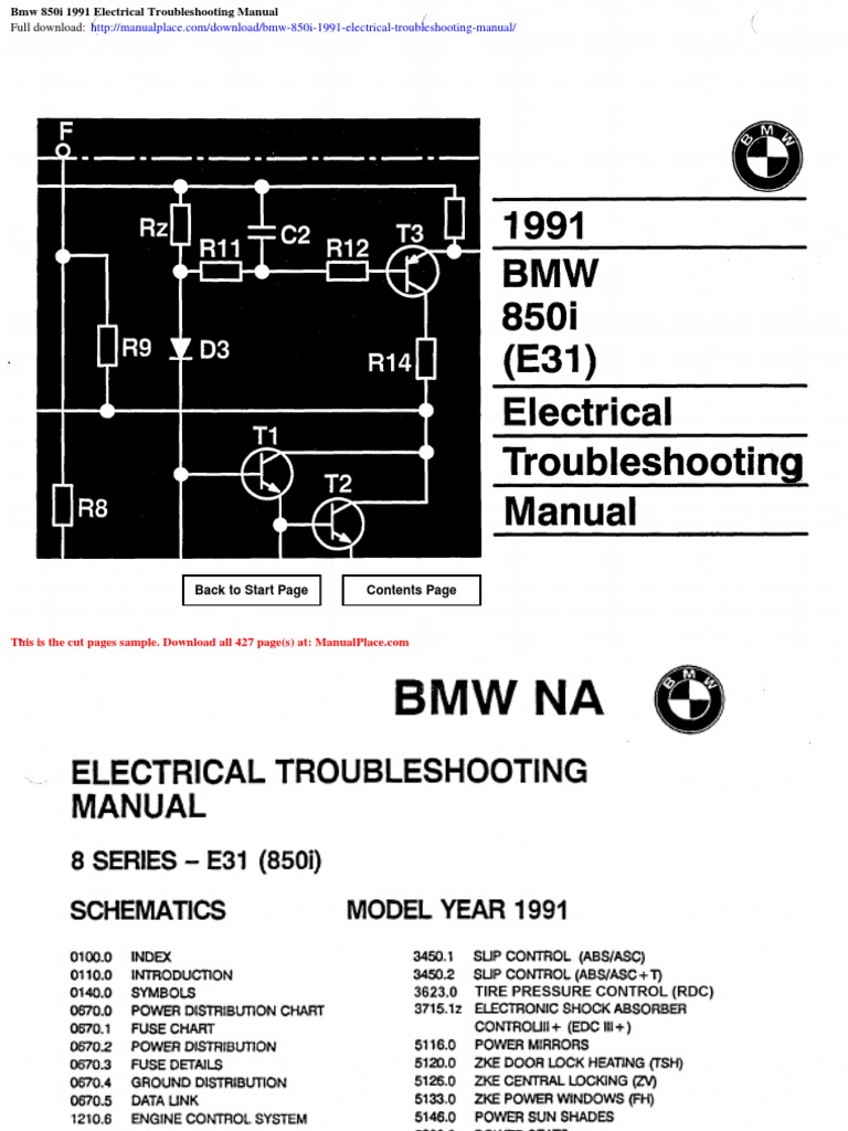 BMW 850i 1991 Electrical Troubleshooting Manual | PDF