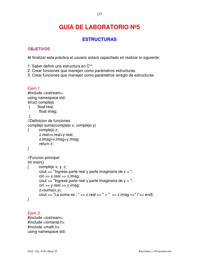 Guía cpp5 Estructuras en C++ | PDF