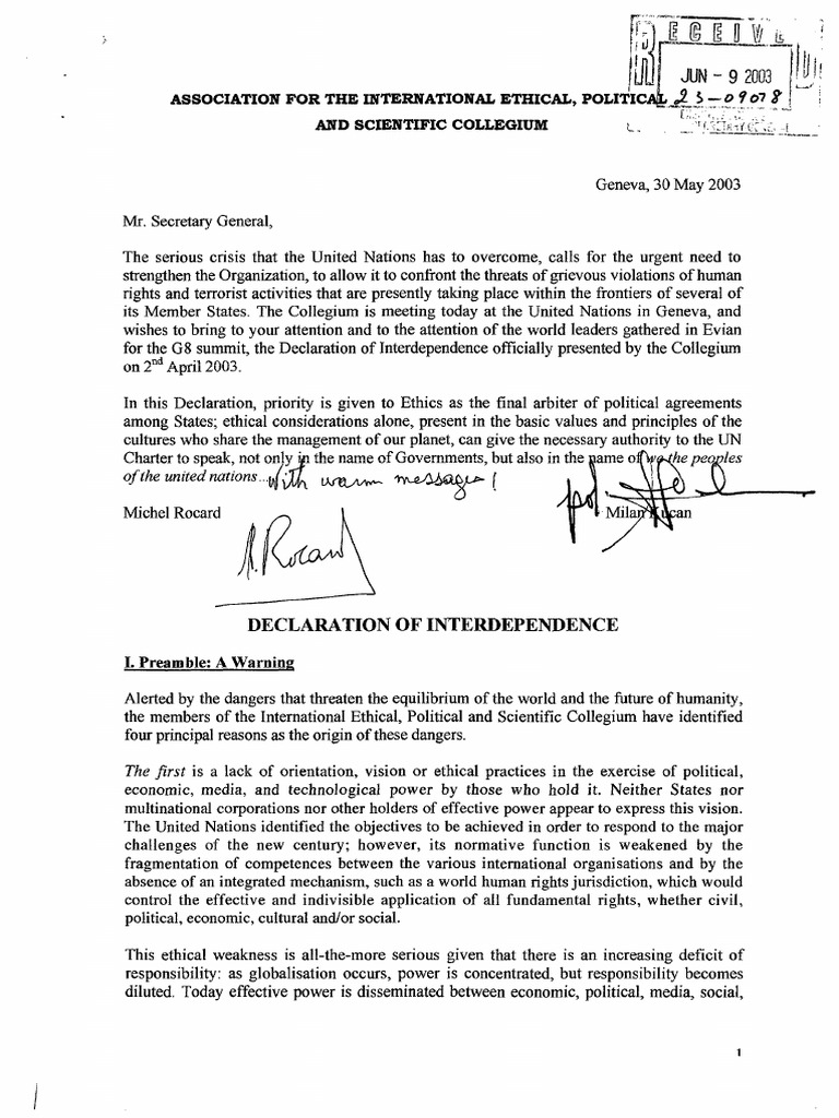 The Declaration of Interdependence | PDF | Politics | Social Science