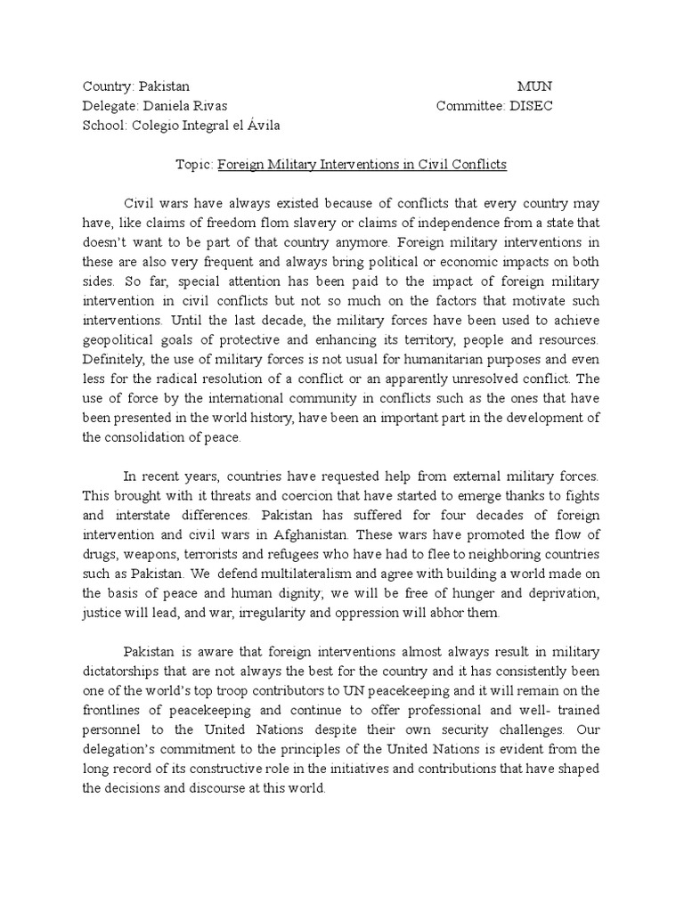MUN Position Paper #2-Foreign Military Interventions in Civil Conflicts ...