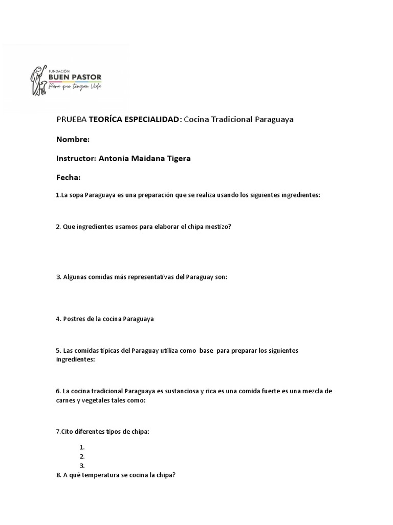 Evaluaci n cocina tradicional paraguaya pdf