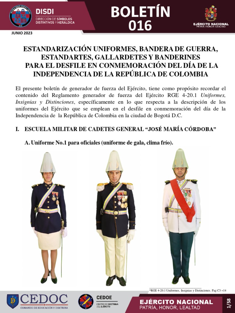 Boletín 016. Uniformes desfile 20 Julio PDF Batallón Militar