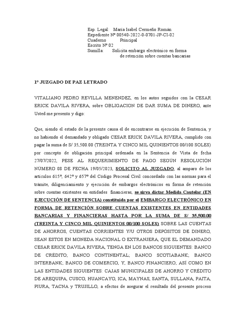 Escrito de Embargo | PDF