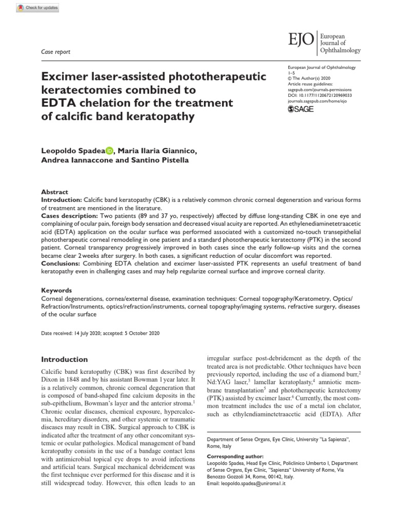 Excimer LaserAssisted Phototherapeutic Keratectomies Combined To EDTA