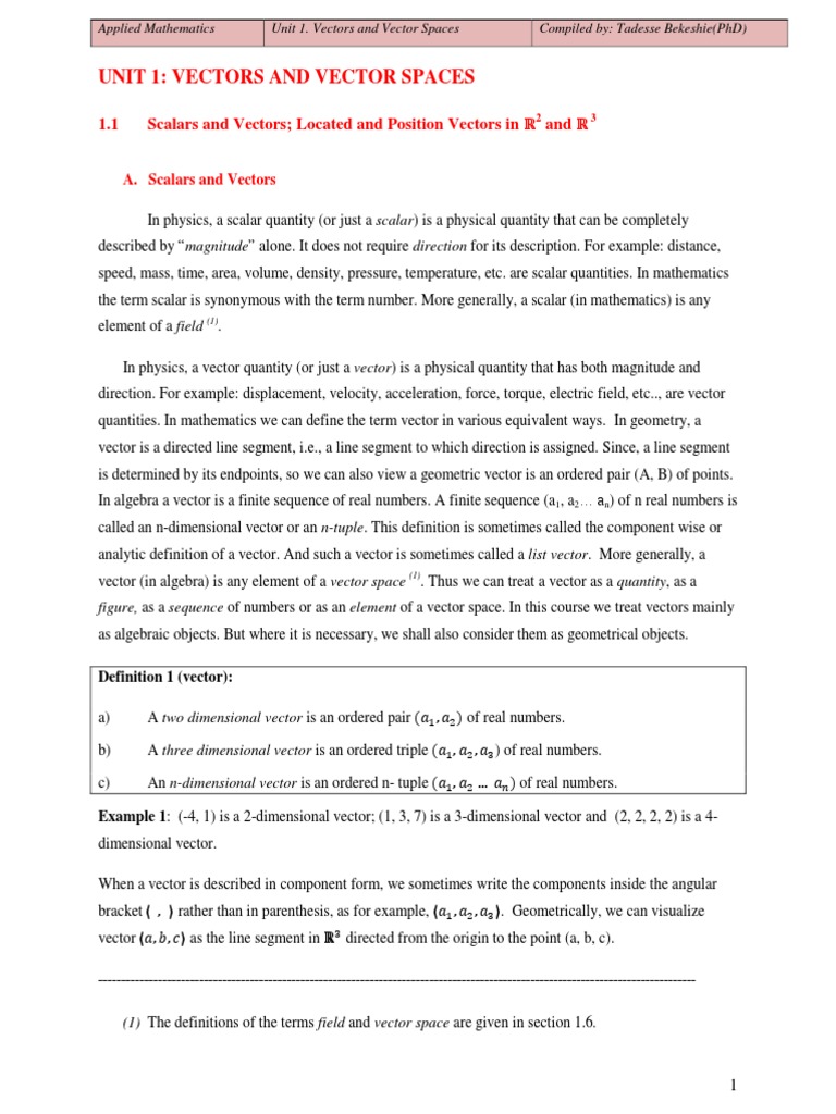 Applied Mathematics (Unit 1) : Vectors & Vector Spaces | PDF 