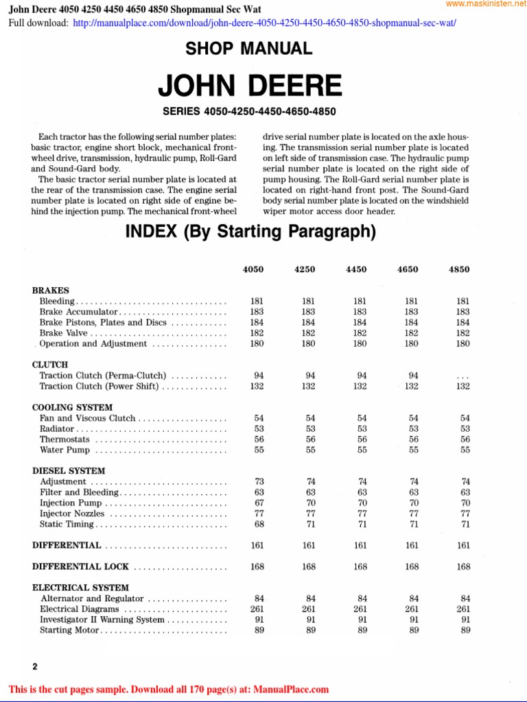 JOHN DEERE Traktor 4050 4250 4450 4650 4850 Betriebsanleitung Original