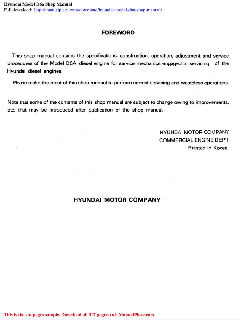 Hyundai D6a Shop Manual Download | PDF