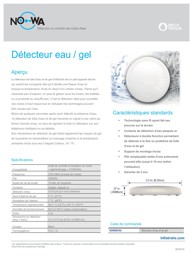 Fiche Technique Detecteur Eau Nowa 360 | PDF