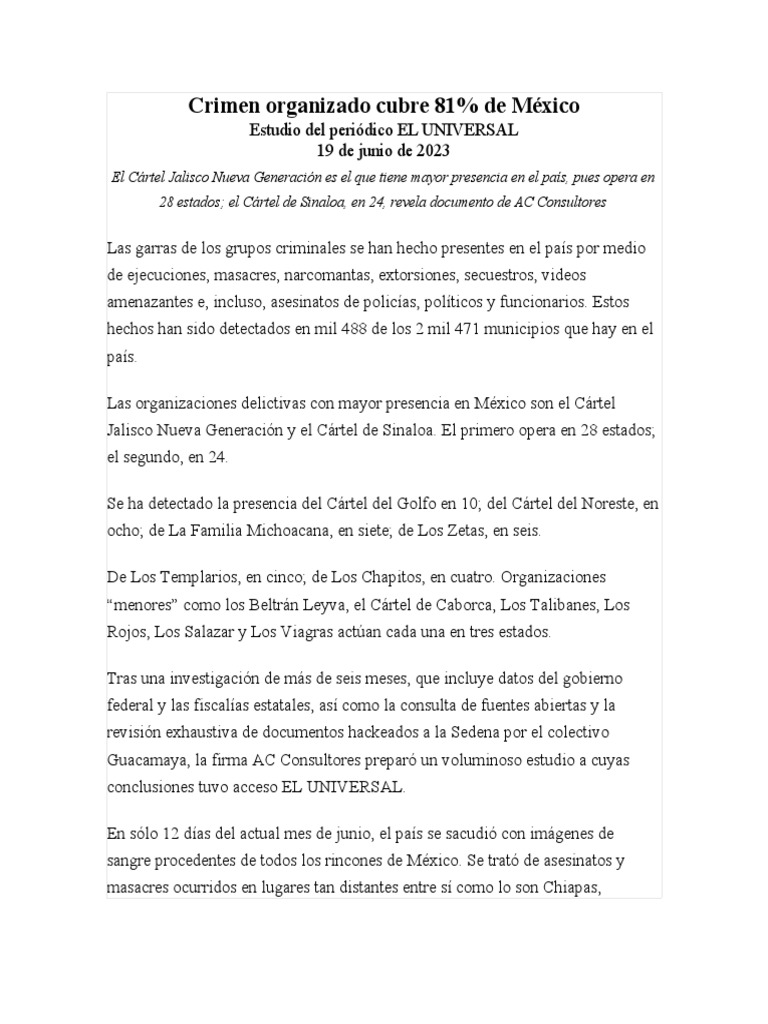 Crimen Organizado en 81% de México | PDF | México | Cartel de Sinaloa
