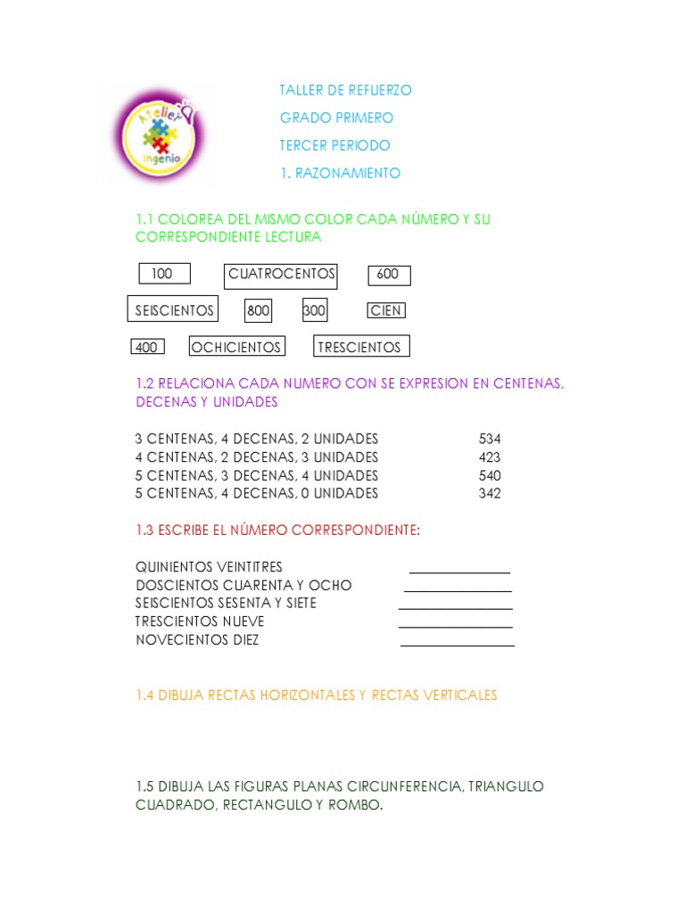 Taller de Refuerzo para Primer Grado | PDF | Métodos y materiales de ...