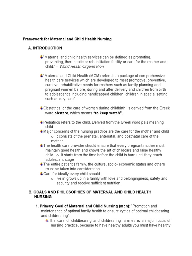 Maternal and Child Health Nursing Framework | PDF