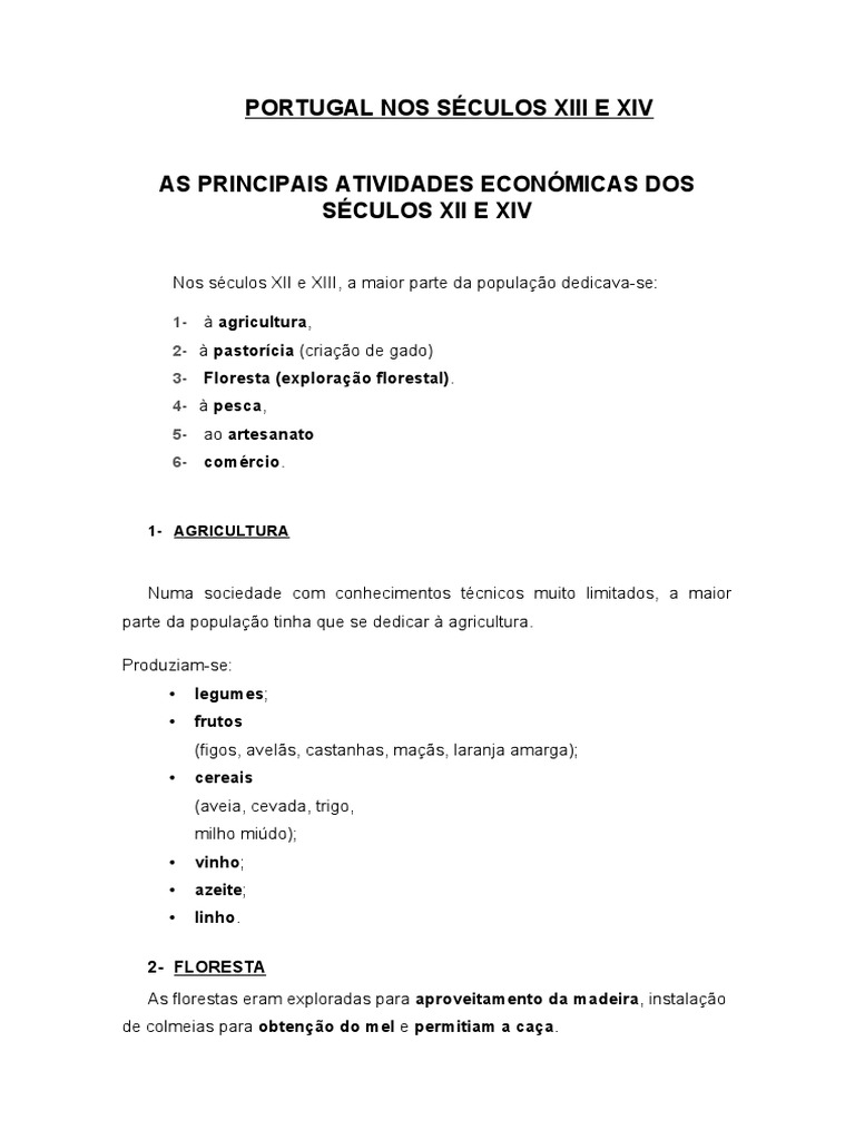 Atividades Econômicas em Portugal nos Séculos XIII e XIV | PDF ...