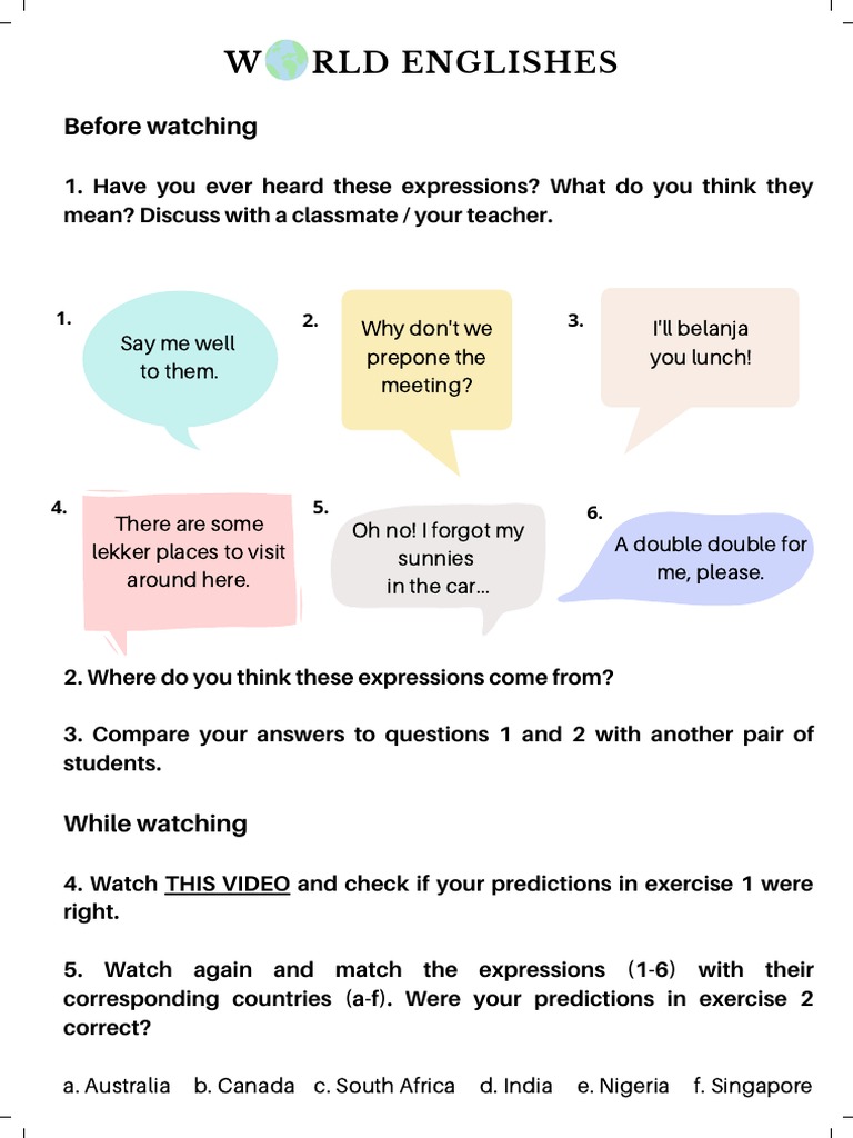 World Englishes - Ss Worksheet | PDF