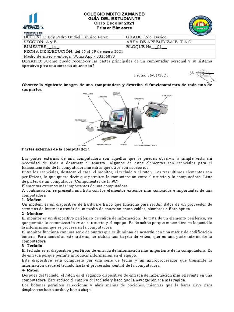 Guía Estudiantil: Partes de la Computadora | PDF | Hardware de la ...