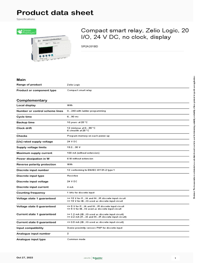 Zelio Logic SR2A201BD Relay Overview | PDF | Relay | Electrical Network