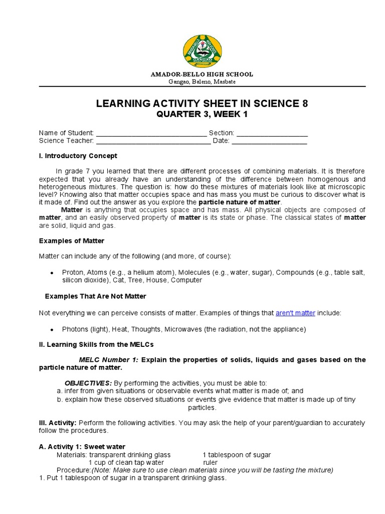 Science 8: Exploring Matter Properties | PDF | Matter | Gases