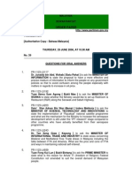 Dewan Rakyat Order Paper June 2006
