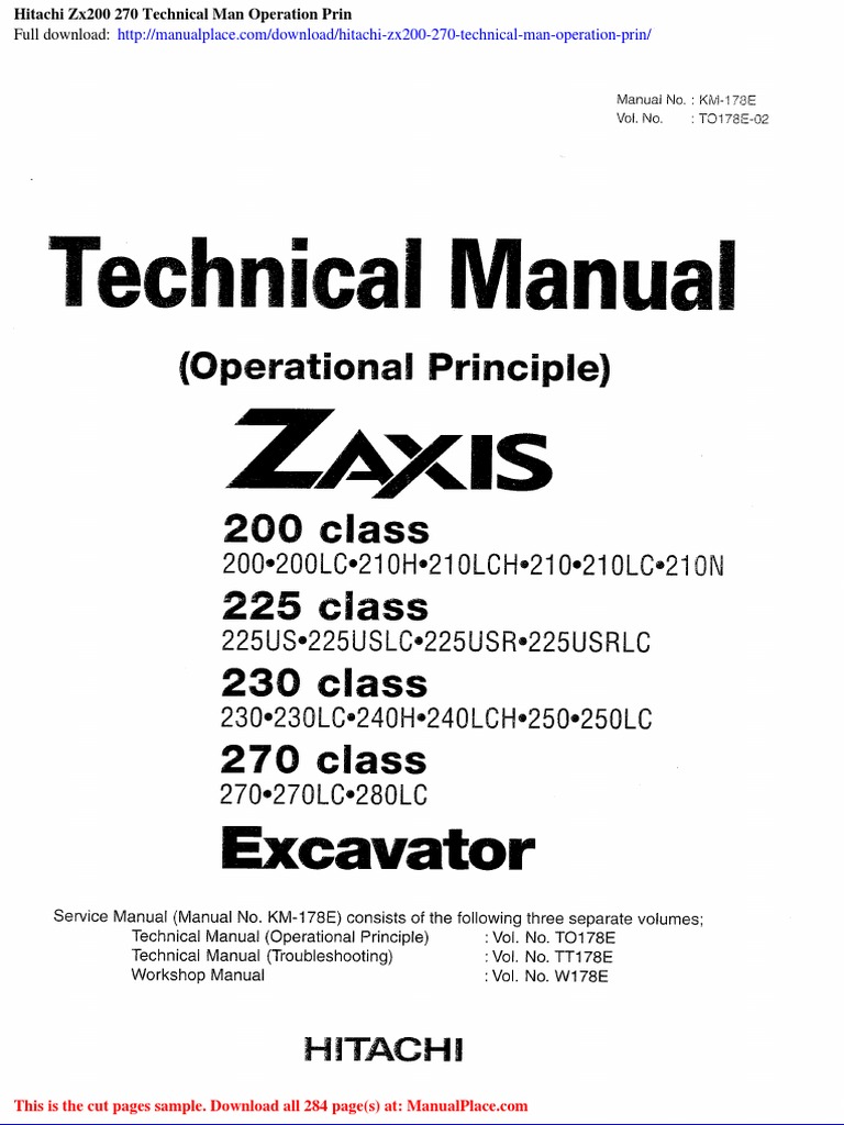 Hitachi ZX200-270 Technical Manual | PDF | Manufactured Goods