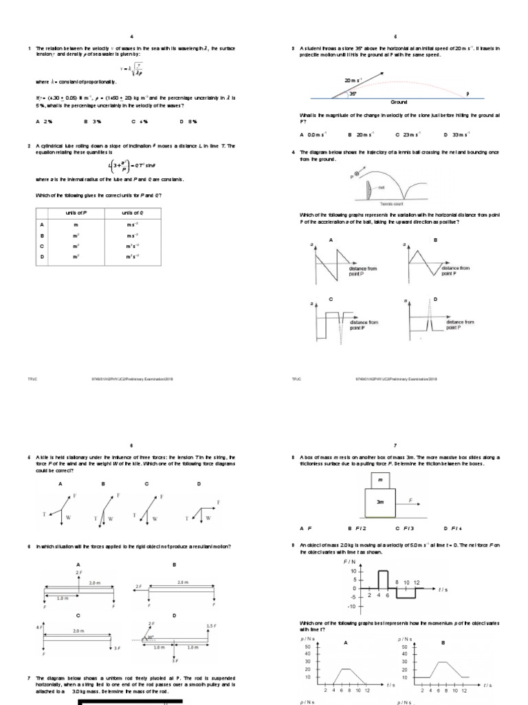 2018 JC2 H2 Physics SA2 Tampines Junior College | PDF | Force | Mass