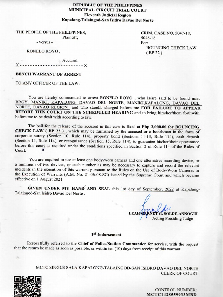 Warrant of Arrest Sample PDF Warrant of Arrest Sample PDF