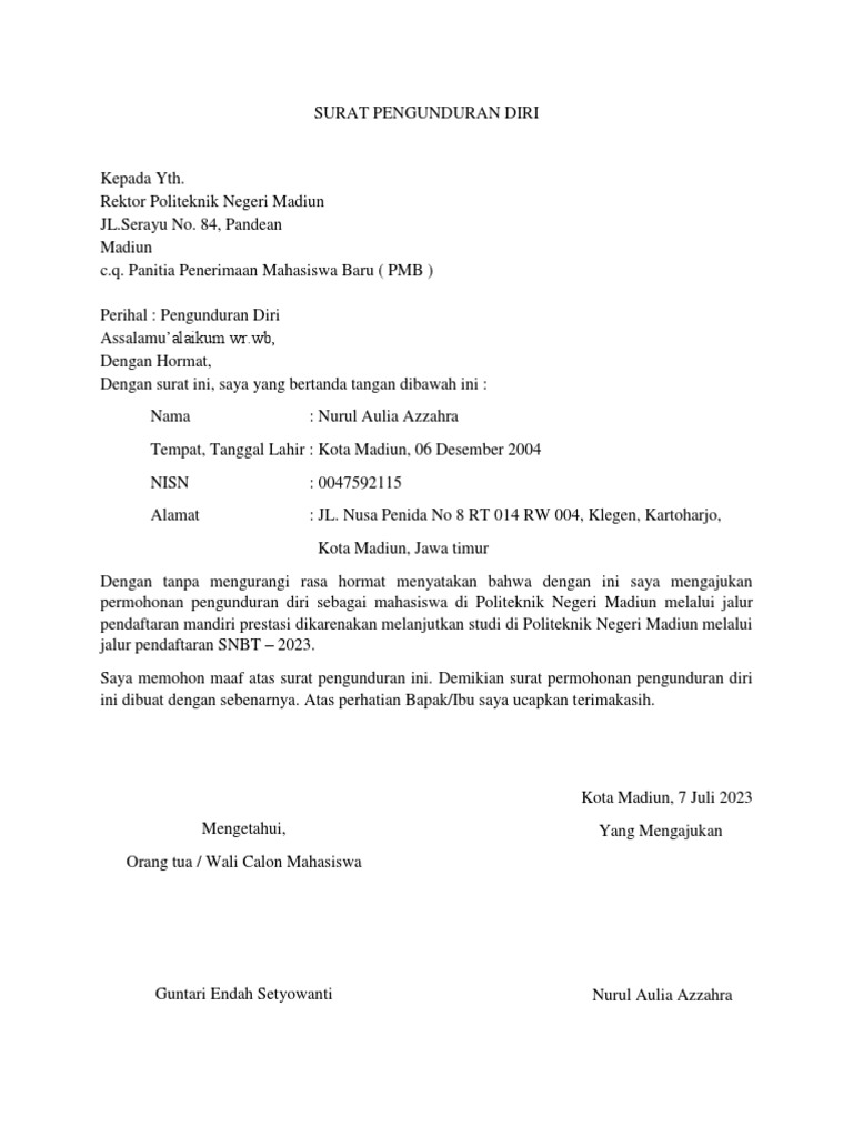 Surat Pengunduran Diri | PDF